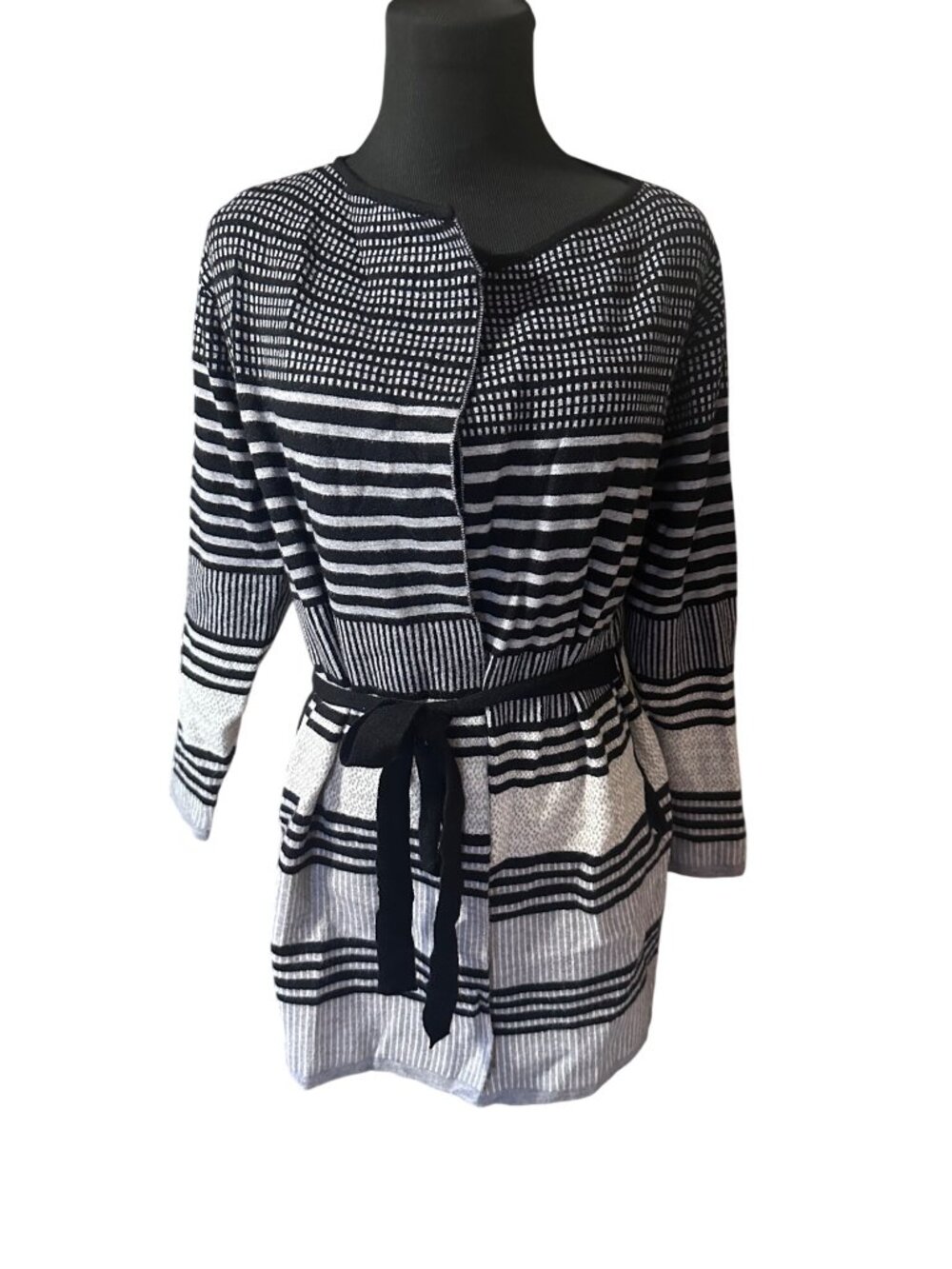 In style black and gray striped belted cardigan size M oversized